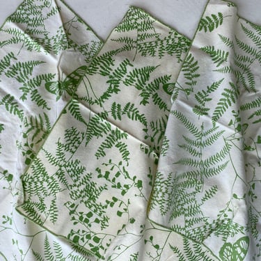 Mid Century Modern Fern/Butterfly Cloth Napkins Set Of 3, Green And White, Ferns And Butterflies, Maiden Hair Fern, Retro Vintage, Washable 