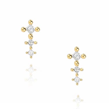 Princess Post Earrings - 18k Gold + Diamonds