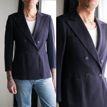 Vintage 70s LANVIN PARIS Navy Blue Heavy Wool Gabardine Wide Lapel Double Breasted Blazer | Tailored in USA | 1970s French Designer Jacket 