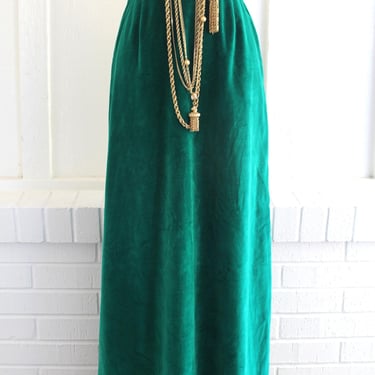 Green Velvet - Maxi Skirt - MCM - By Glen of Michigan - Marked vtg size 8 - Estimated 4 