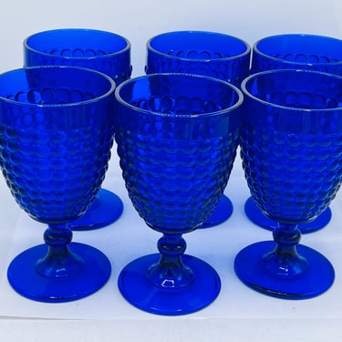 Vintage  Smith Glass  Hobnail Cobalt Blue Water Wine Goblet - 14 oz. - 6" Tall  - Set of 6 - Nice Condition- Hard to find! 