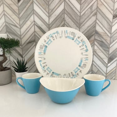 Blue Heaven Dinner Plate, Cup and Saucer Sets, Gravy Boat or Bowl, Royal USA, Gray Blue Atomic Mid Century, MCM, Vintage Dinnerware 