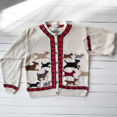 embroidered cardigan sweater 90s vintage Orvis dog cat novelty cottagecore cream cardigan 