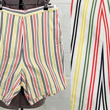 Vintage Primary Striped Shorts Yellow White Blue Red Thin Stripe Short Minx Marvelous Mrs. Maisel TV Movie Costume 1960s 1950s Small Medium 