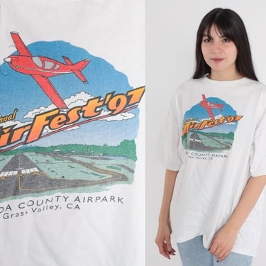1997 Airfest Shirt 90s Airplane T-shirt Airshow Jet Plane Graphic Tee Aviation Grass Valley California Tshirt Single Stitch Vintage 1990s XL 