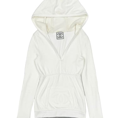 Chanel White Logo Fleece Hoodie