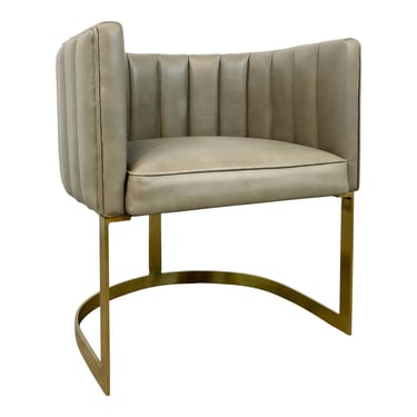 Arteriors Modern Taupe Channeled Leather Barrel Back Lounge Chair