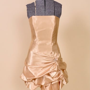 Champagne Formal Y2K Mini Dress By Jessica McClintock for Gunne Sax, S