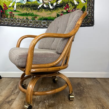 Vintage Rolling Rattan Office Chair / Arm Chair 