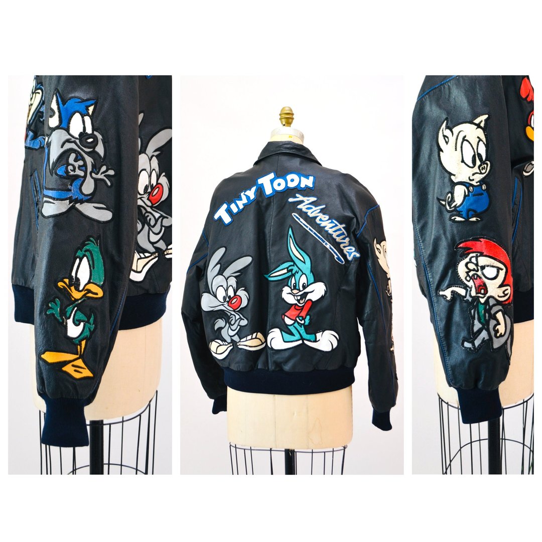 80s 90s Vintage Tiny Toons Adventures Leather Jacket Looney Tunes ...