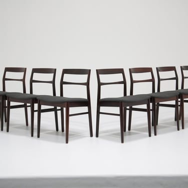 Vintage Set of 8 Danish Rosewood Dining Chairs by Henning Kjaernulf, 1960s.