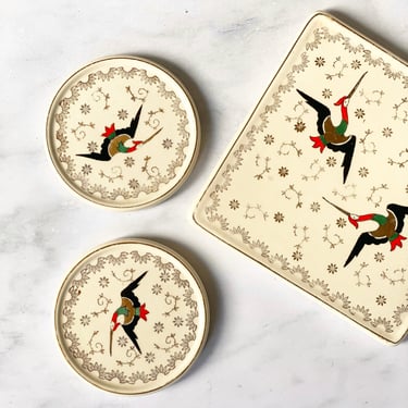 rare 1940s french art deco longwy coaster boxed set