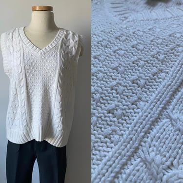White Knit Sleeveless Sweater Vest 