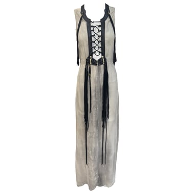 Les Habitudes Grey Chiffon Festival Dress with Leather | The Way We Wore -  Los Angeles, CA | ATTIC