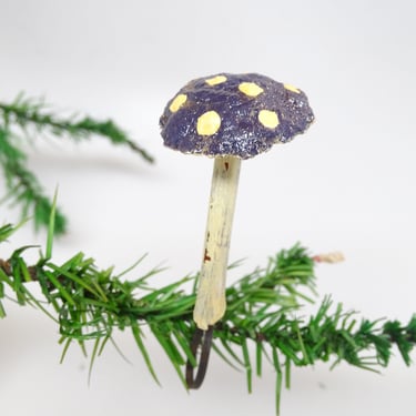 Vintage Czech Hand Made Pulp Paper Mache Mushroom Clip On Christmas Tree Ornament, Hand Painted 