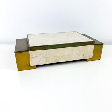 Vintage Art Deco Style Stone & Brass Box, Cigarette Box, Jewelry Box, Trinket Box, Hollywood Regency, felt lined, Shelf Decor, Brass Accents 