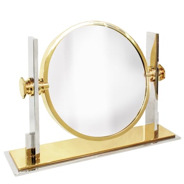Karl Springer Fine Large Vanity Mirror in Polished Brass and Chrome 1980s