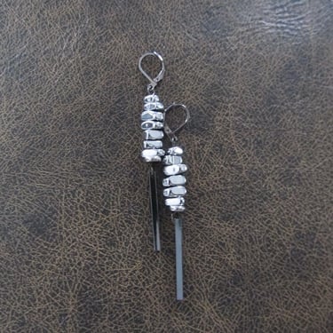 Gunmetal earrings, abstract minimalist modern earrings, industrial earrings, silver 