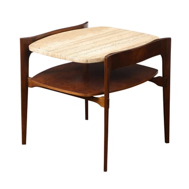 Bertha Schaefer Elegant 2-Tier Side Table with Travertine Top 1950s