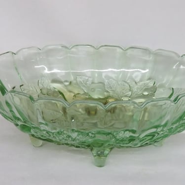 Indiana Fruit Garland Style Green Glass Footed Oval Dish Bowl 3879B