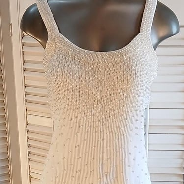 1980s BOB MACKIE White Pearled Ribbed Cotton Tank / M 