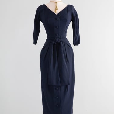 Glamorous 1950's Suzy Perette Navy Blue Cocktail Dress / Small