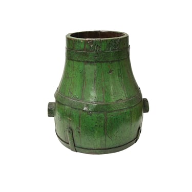 Chinese Vintage Distressed Bright Green Round Deco Wood Bucket ws3549E 