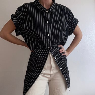 vintage pinstripe blouse / fast food uniform size 2XL 
