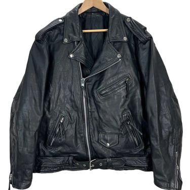 Vintage Black Leather Belted Motorcycle Jacket XL