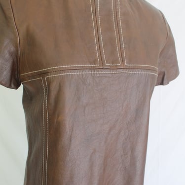 70s - Mod Leather Dress - Sheath - Brown - by Select Leathers - Lined - Estimated M 