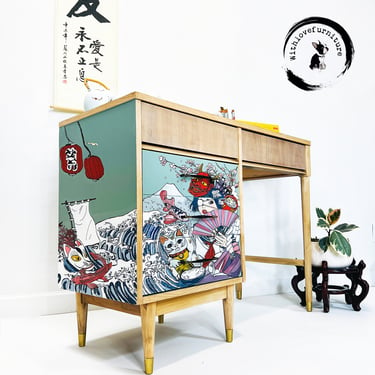 Mid Century Modern Desk / Japanese inspired Desk/ Makeup Table/ Freehand Design/ One of a kind Furniture 