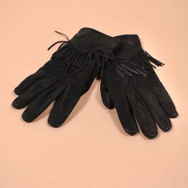 Black 90s Fringe Suede Gloves By Ralph Lauren