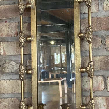 PAIR Contemporary Gold Frame Mirror 3 Candle Scone