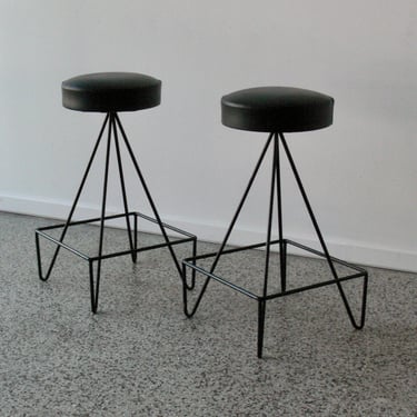 Vintage Frederick Weinberg Attributed Wire Rod Bar Stools (Set of 2) 