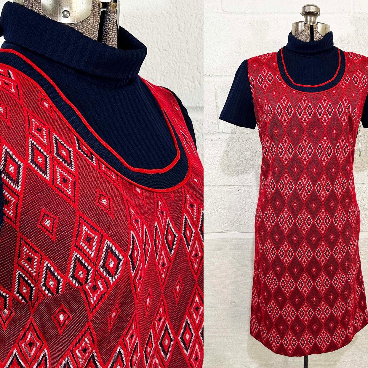 Vintage 1960s Mod Dress Red Navy Blue Short | Check Engine Vintage