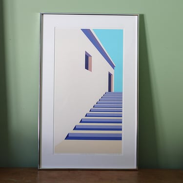 Vintage Mid Century Modern Silkscreen Print Signed T. Priest Terri 82 "Wish You Were Here" Artist Proof 