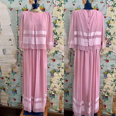 1970s does 1930s Miss Elliette Light Pink Checkered Formal Gown. Medium. By Copperhive Vintage. 