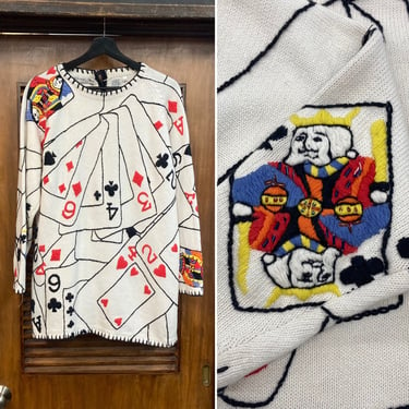 Vintage 1990’s Playing Card “Michael Simon” Knit Pop Art New Wave Sweater, 90’s Vintage Clothing 