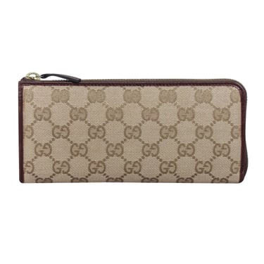 Gucci - Beige Monogram Long Zipper Wallet