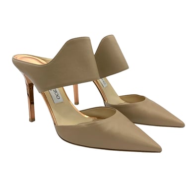 Jimmy Choo Beige Leather Pointed Toe Heeled Mules