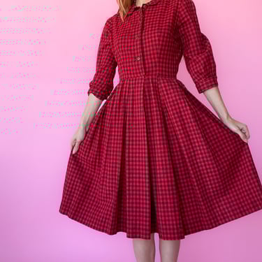 1950s Red and Black Gingham fit and Flare Dress, sz. XS