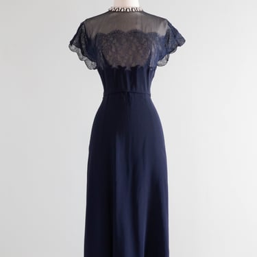 Stunning 1940's Midnight Navy Rayon Cocktail Dress / ML
