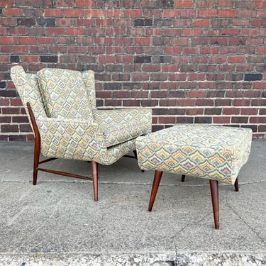 Mid-Century Wingback &amp; Ottoman