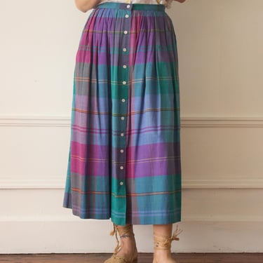 1980s Ralph Lauren Madras Cotton Middy Skirt 