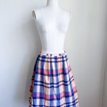 Vintage 1970s Plaid Woven Skirt / 25