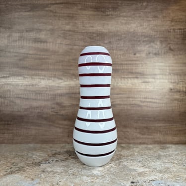Hand-Blown Striped Vase - Red and White Glass, Handmade Decor 