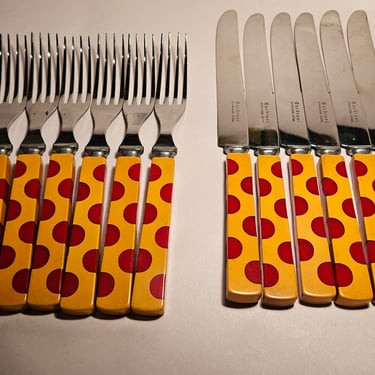 Art Deco Polka Dot Bakelite Flatware Silverware Set Forks Knives Rare!!! 