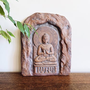 Vintage Ceramic Buddha Wall Hanging - Signed by Artist 