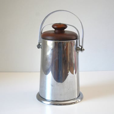 Vintage Art Deco Chrome & Wood Ice Bucket, Made by Manning-Bowman Co. 