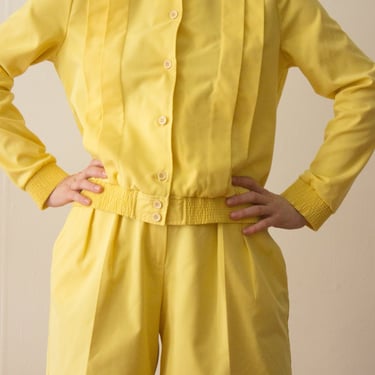 1980s Yellow Cotton Pleated Suit 